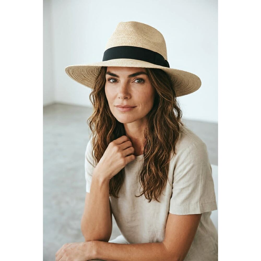 NWT Brooklyn Hat Co Straw Panama Hat Wide Brim Palm Unisex Natural Black